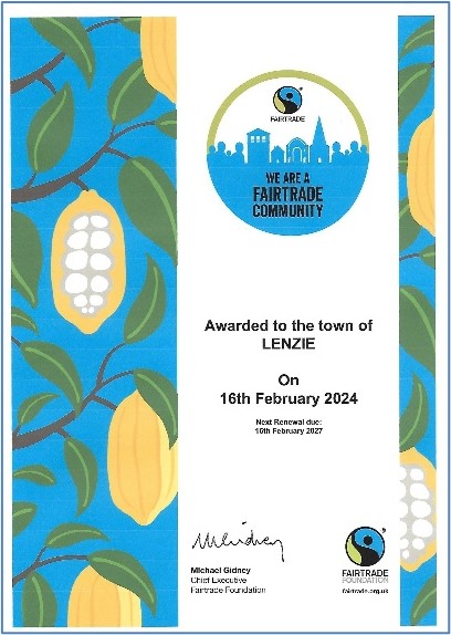Photo: Lenzie Fairtrade Group, example of new Fairtrade Communities Award certificate